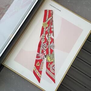 Luxury Style Braid Belt Heart Icon Print Silky Neck or Bag Scarf Red